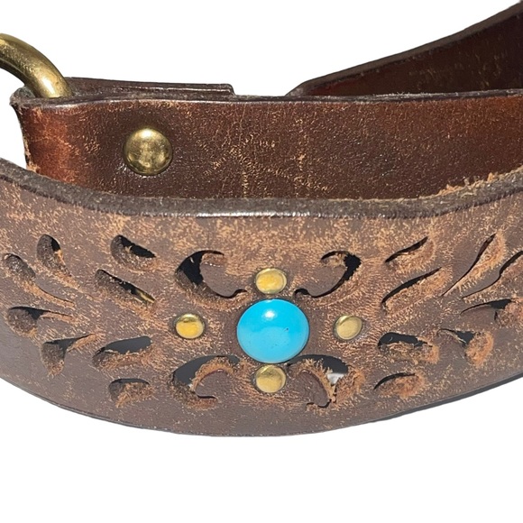 Linea Pelle Leather Belt with Turquoise Sz OS - Picture 2 of 9